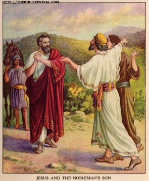 Jesús y el hijo del noble religioso cristiano. Pinturas al óleo